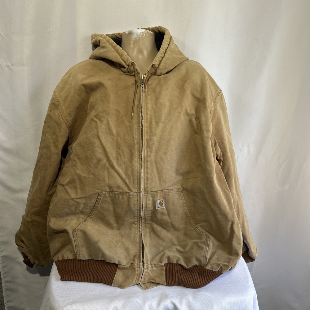 Carhartt J140 BRN Hooded Mens Jacket 3XL Tall Hooded Distressed Pockets